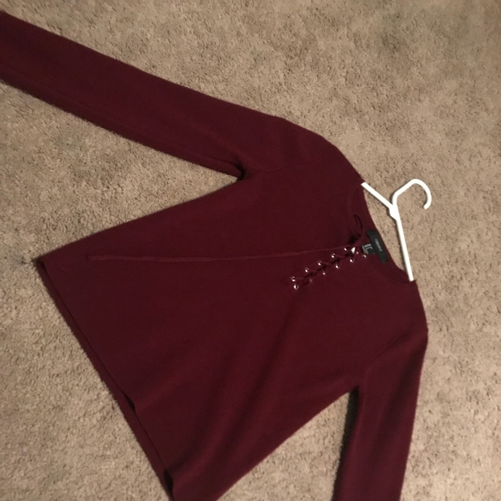 forever 21 lace up maroon shirt